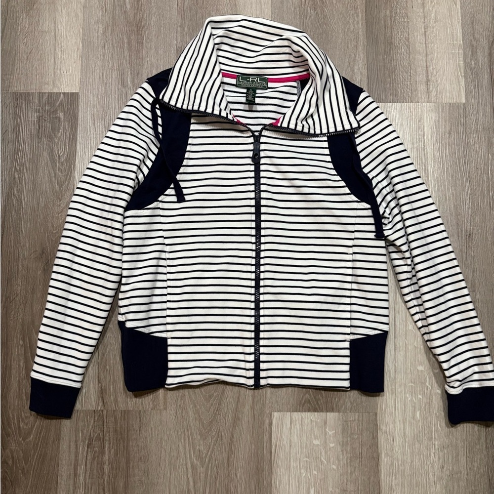 Ralph Lauren Navy and White Striped Bomber Jacket
